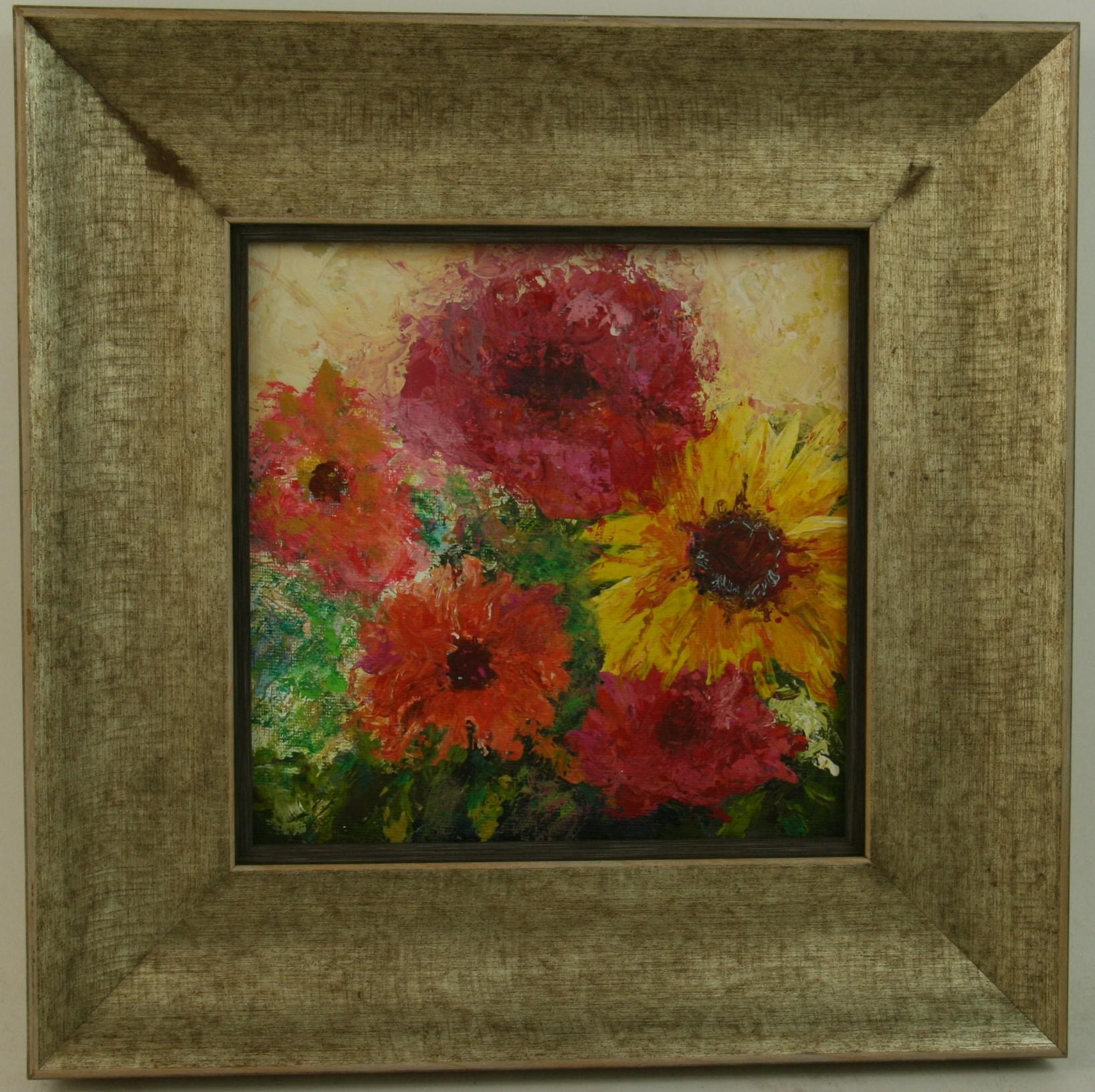Antico  Foto impressionista americana incorniciata con fiore di Zinnia - Painting di Unknown