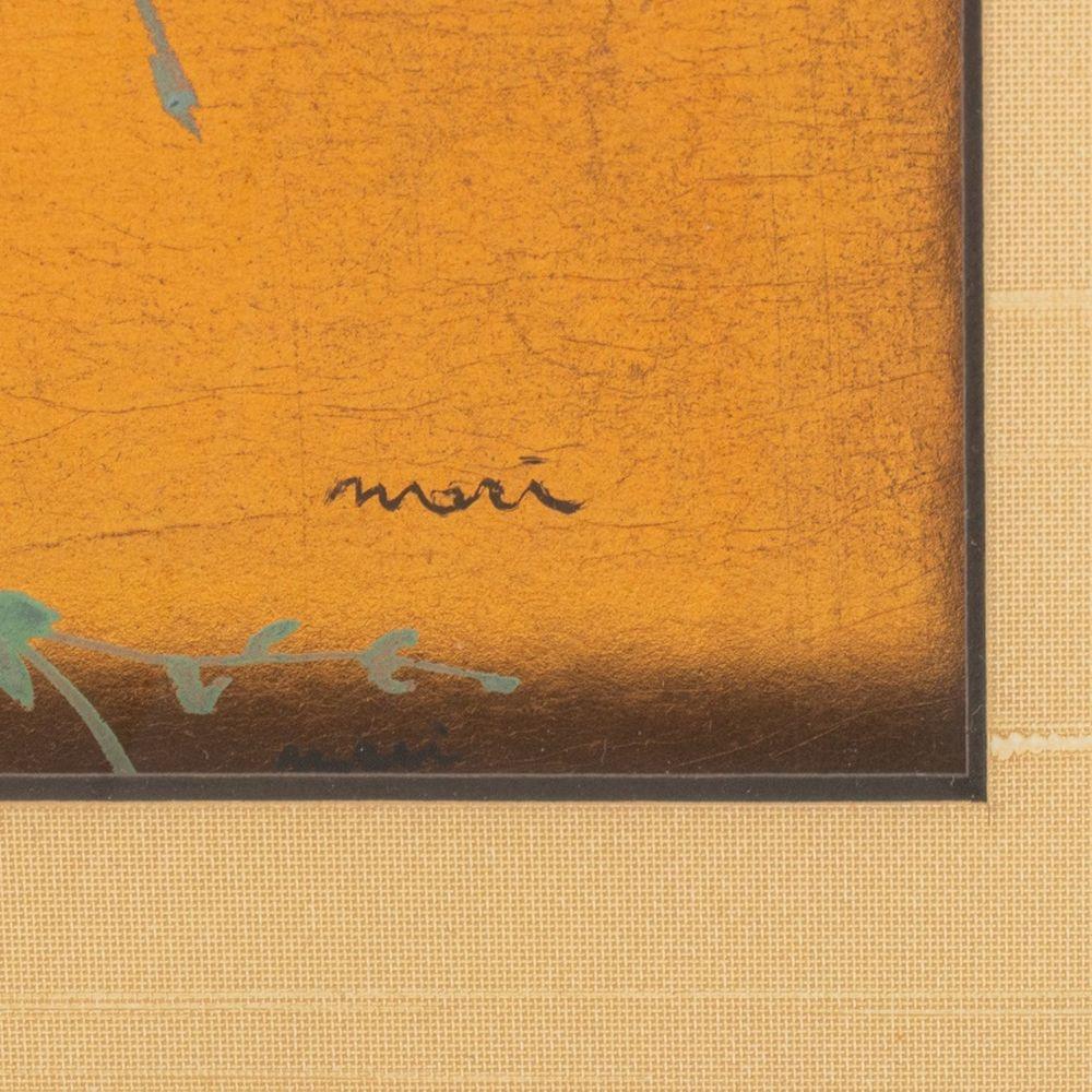 Floral Composition - Beige Abstract Painting by Unknown