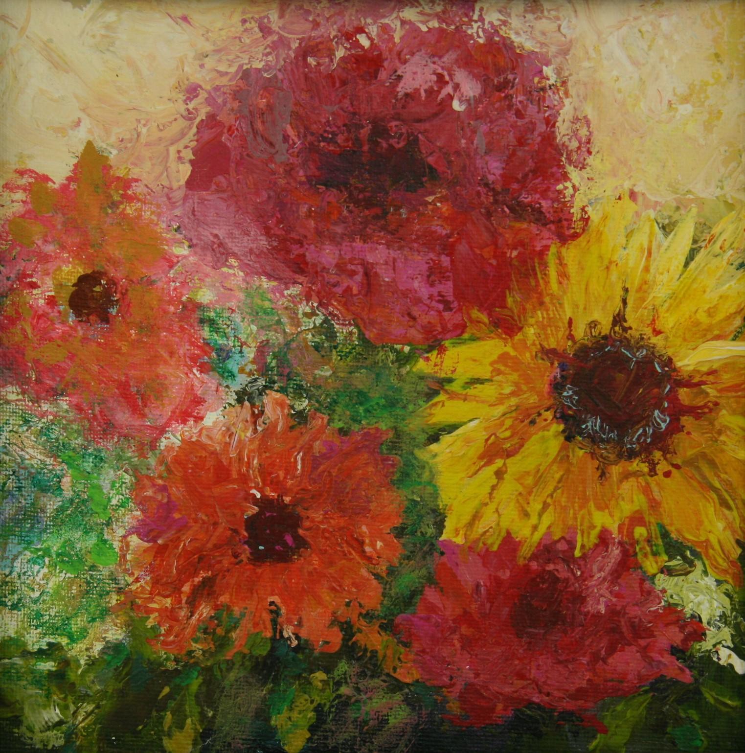 Landscape Painting di Unknown - Antico  Foto impressionista americana incorniciata con fiore di Zinnia