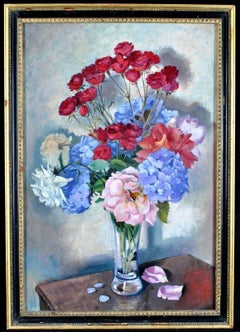 Floral Still Life - 1920's Oil on Panel Antique Flowers in a Vase Painting