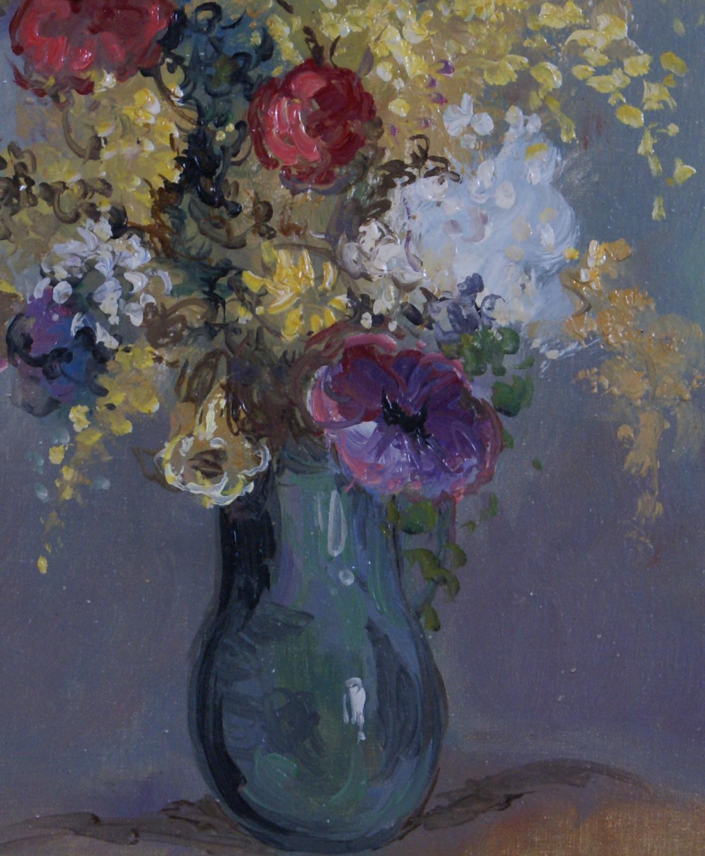 Floral Still Life - Gray Still-Life Painting by Unknown