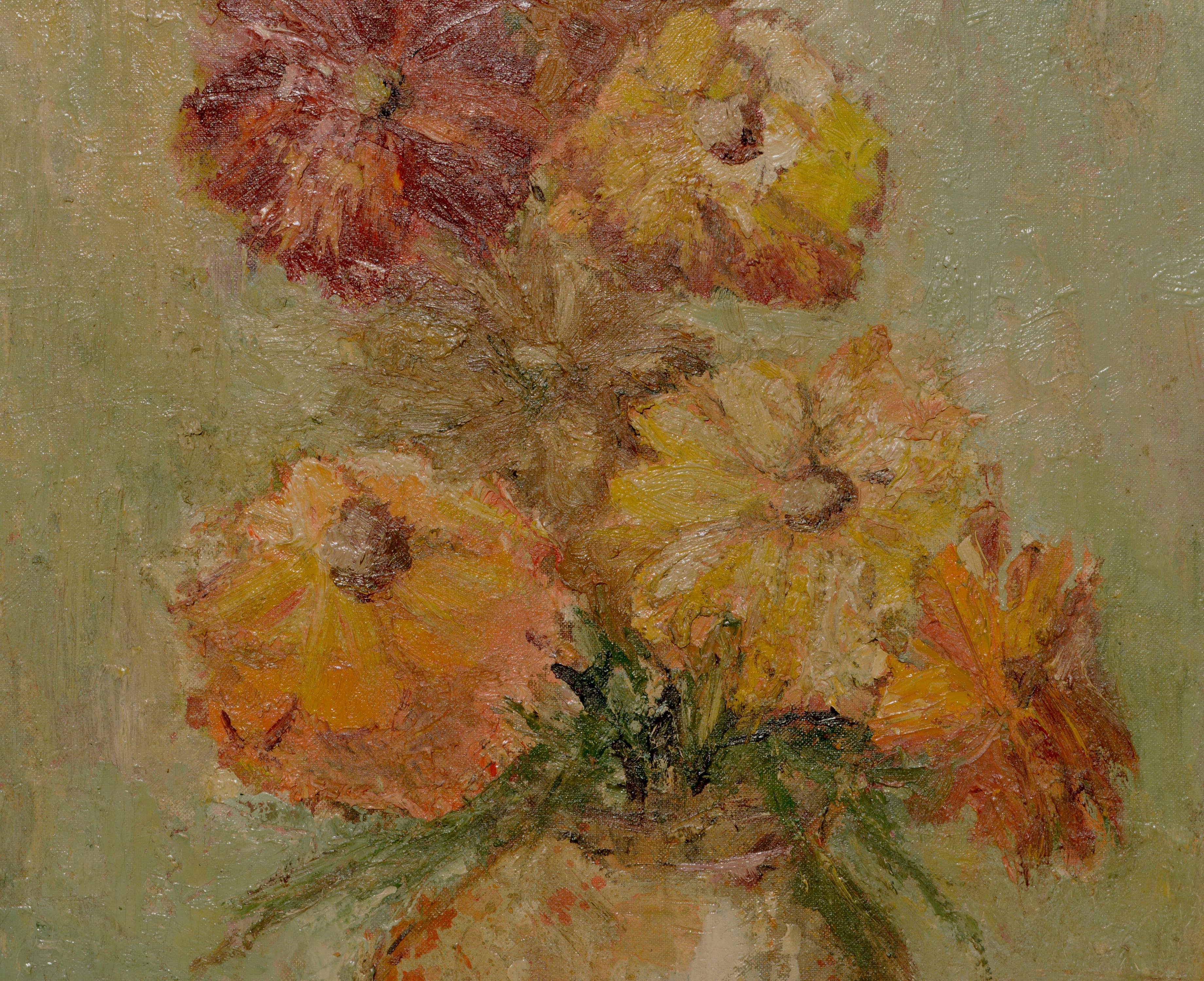 Mid Century Floral Still-Life - Brown Still-Life Painting by Unknown