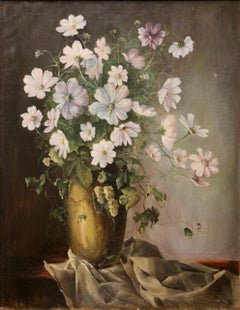 Erich Lindenau – Floral Still Life with Cosmos Flowers, Oil on Canvas, 1947