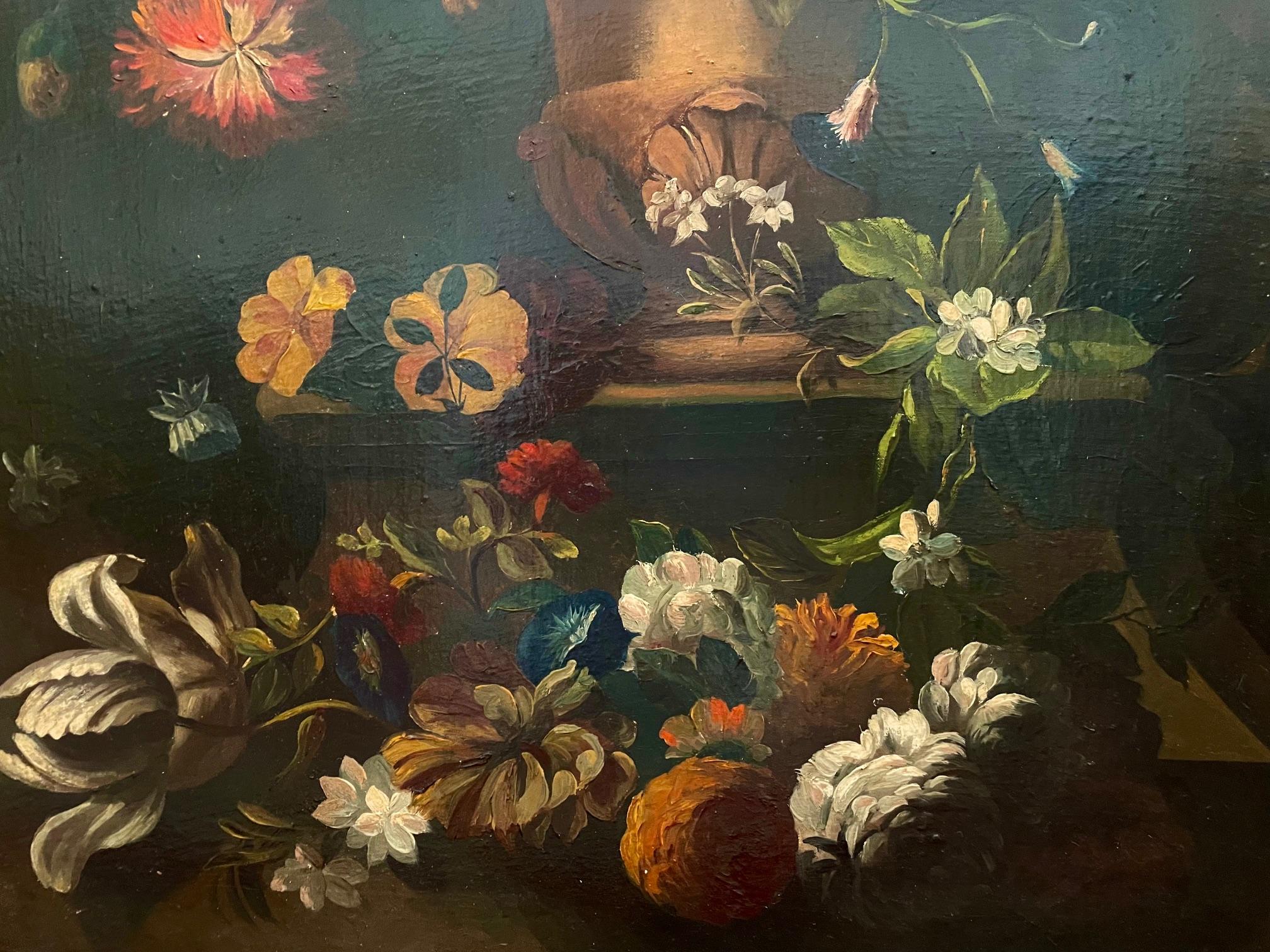Florals in classic urn Old Masters 17th century Dutch style - Painting by Unknown