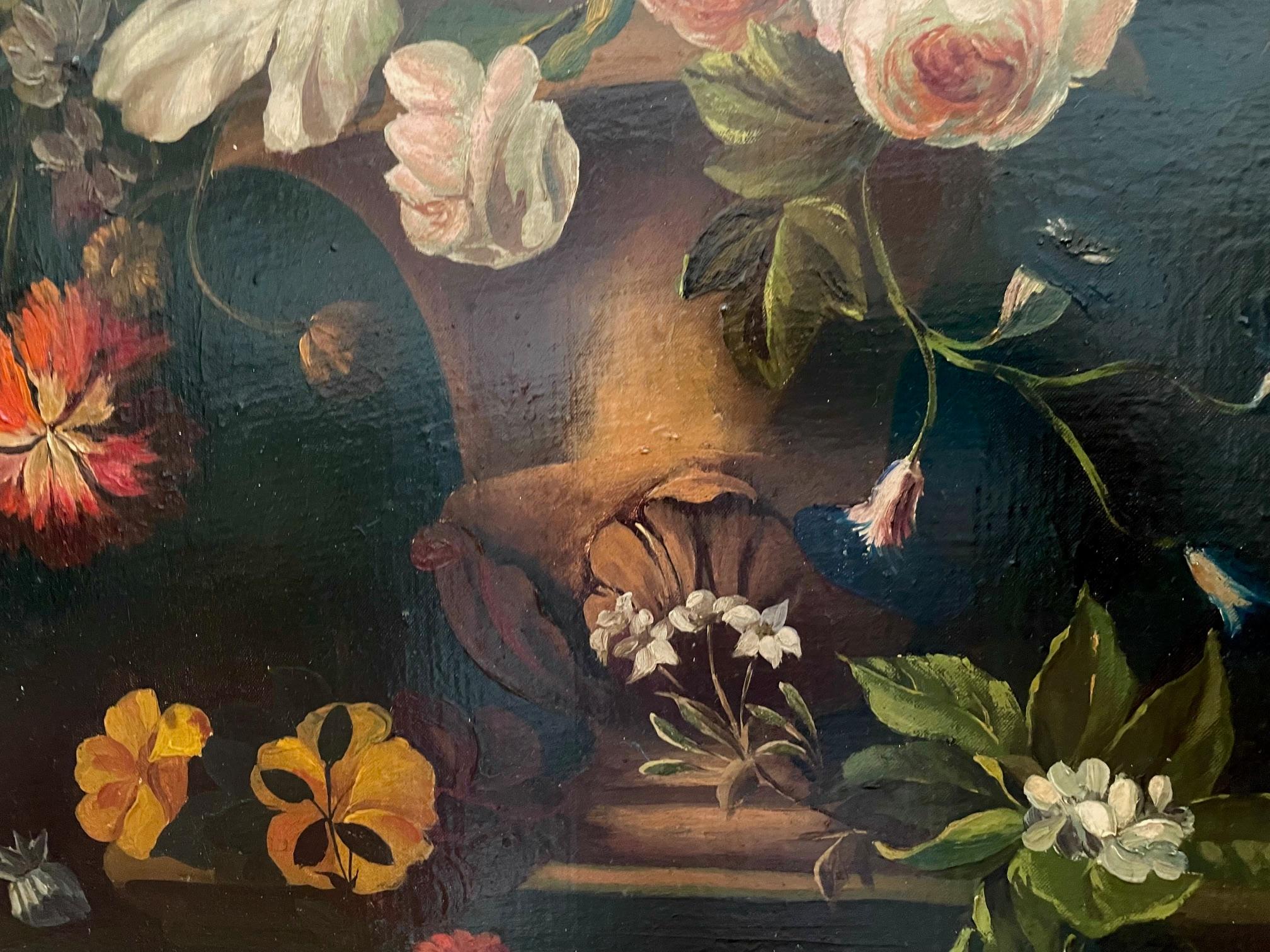 Fleurs dans une urne classique Old Masters 17ème siècle style hollandais - Maîtres anciens Painting par Unknown