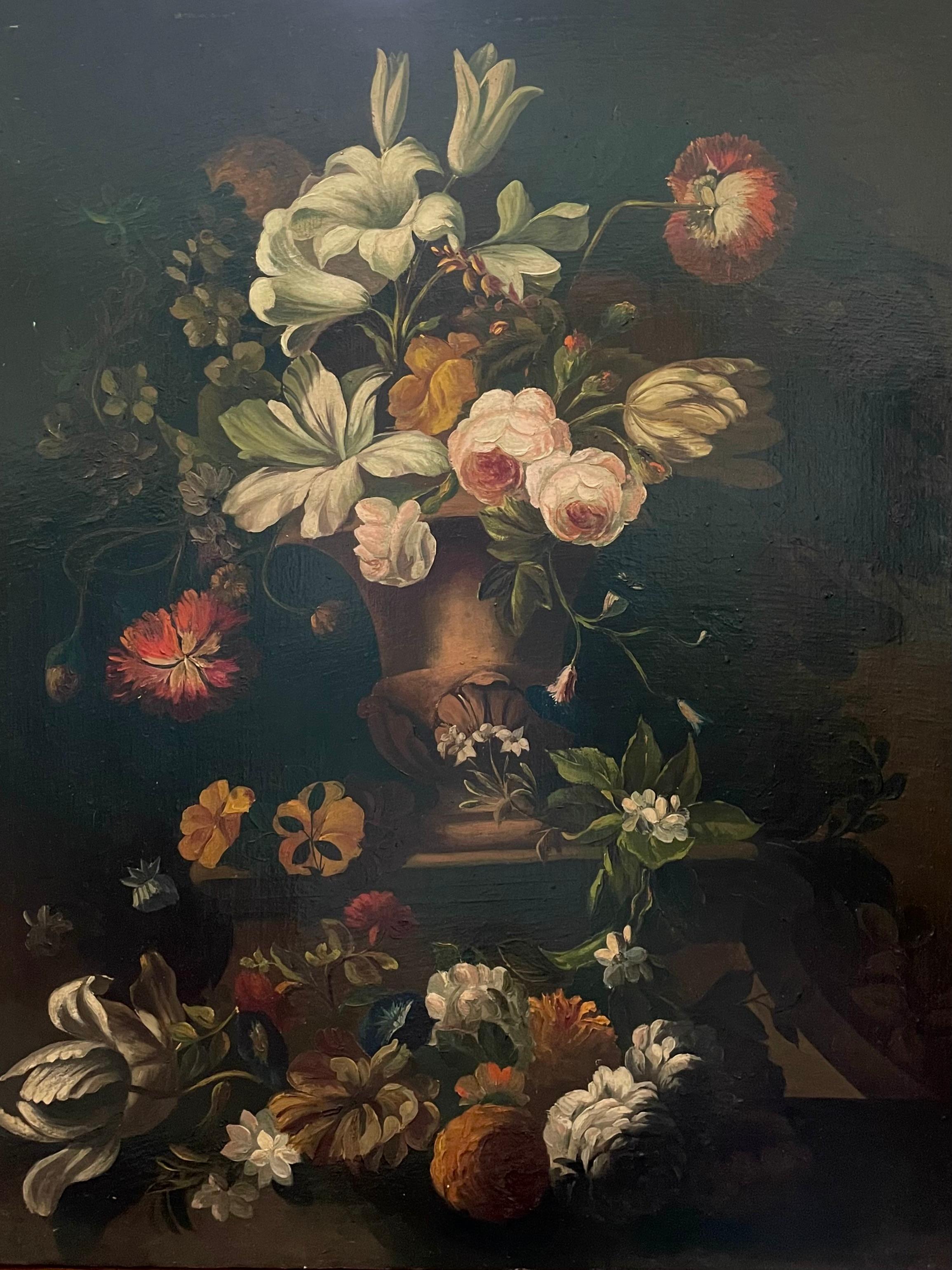 Still-Life Painting Unknown - Fleurs dans une urne classique Old Masters 17ème siècle style hollandais