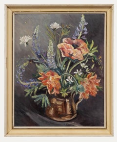 Florence Engelbach - Framed Mid 20th Century Oil, Flowers in a Copper Jug Florence Engelbach - Framed Mid 20th Century Oil, Flowers in a Copper Jug