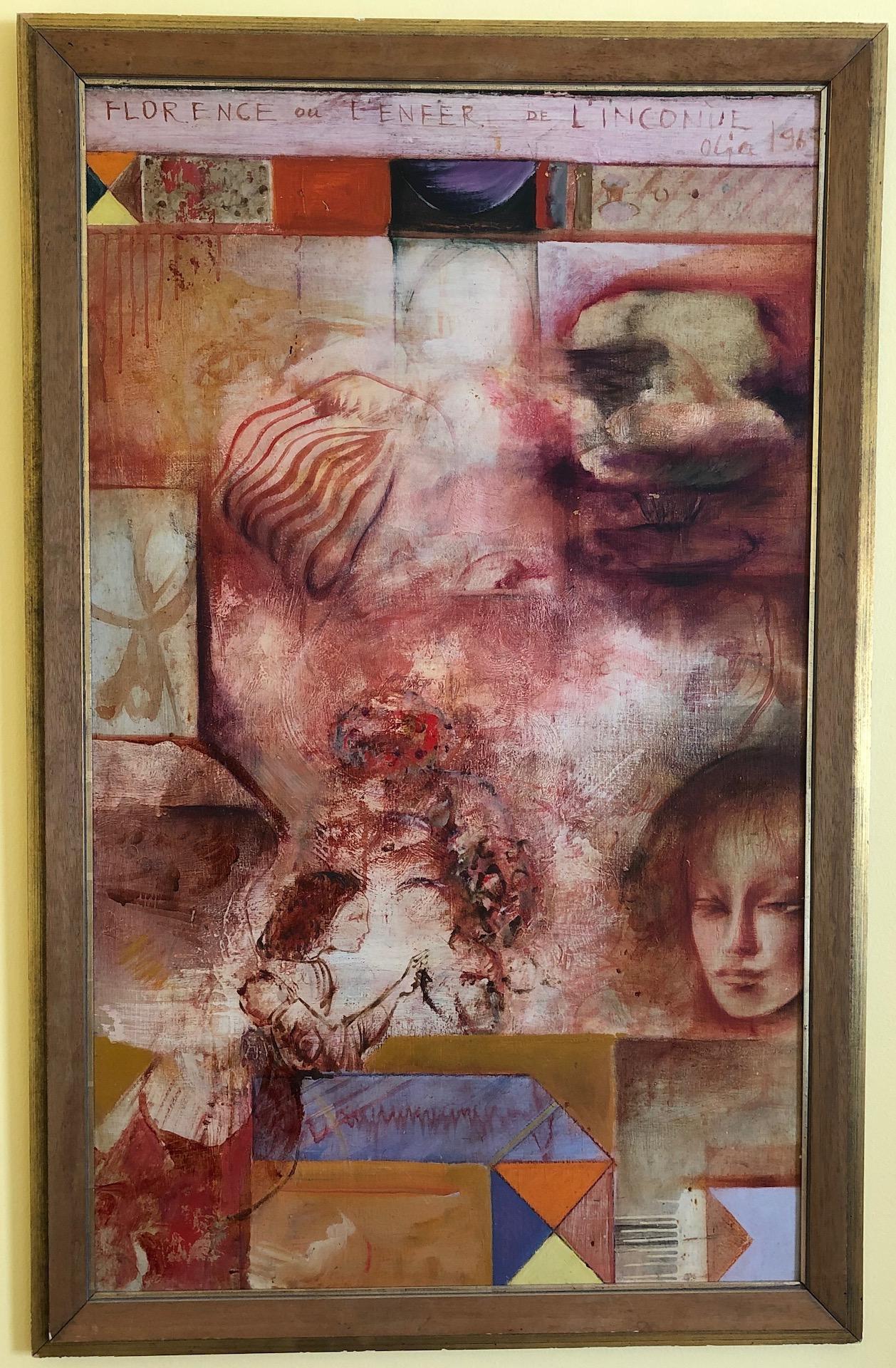 Unknown Abstract Painting - Olja Ivanjicki "Florence or Hell of l'Inconnue De La Seine" Oil Painting c.1965