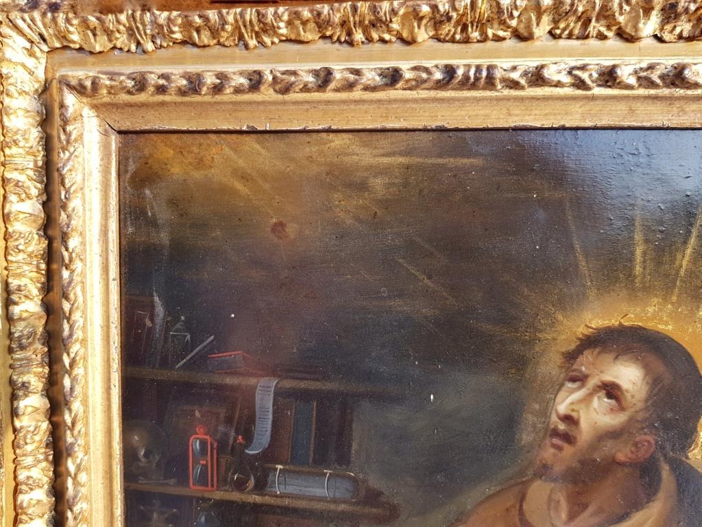 Figuratives italienisches figuratives Gemälde St. Francis:: Öl auf Kupfer:: Italien:: 17. Jahrhundert 7