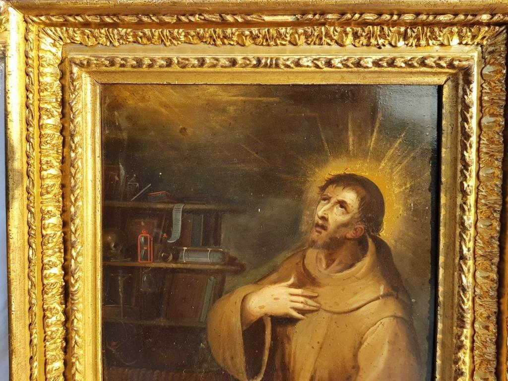 17th century Italian figurative painting St. Francis, Figure oil on copper Italy - Old Masters Painting by Unknown