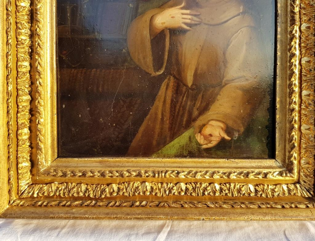 Florentiner Meister des 17. Jahrhunderts – „St. Francis of Assisi in einer Inneneinrichtung“. 

Öl auf Kupfer:: in geschnitztem und vergoldetem Holzrahmen.