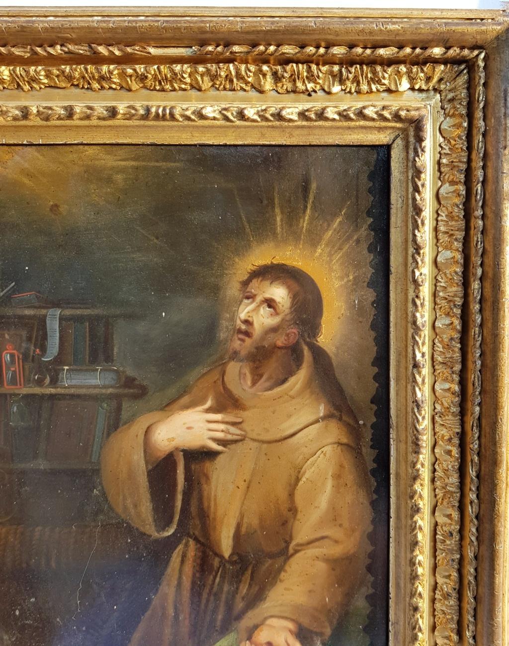 Figuratives italienisches figuratives Gemälde St. Francis:: Öl auf Kupfer:: Italien:: 17. Jahrhundert 1