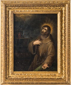 17th century Italian figurative painting St. Francis, Figure oil on copper Italy