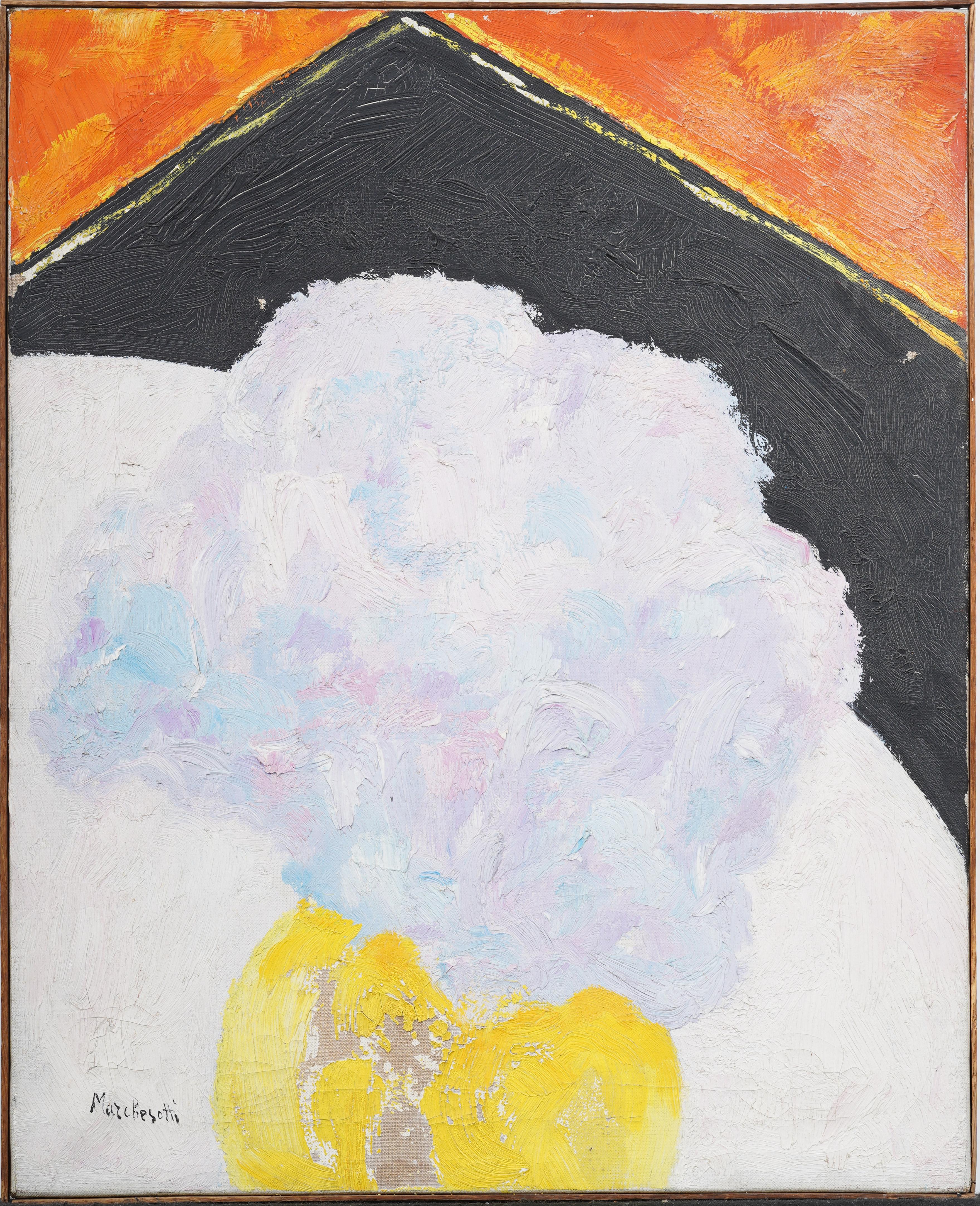 Unknown Abstract Painting – "Blumenwolke" Gerahmtes antikes amerikanisches modernistisches abstraktes Stillebengemälde