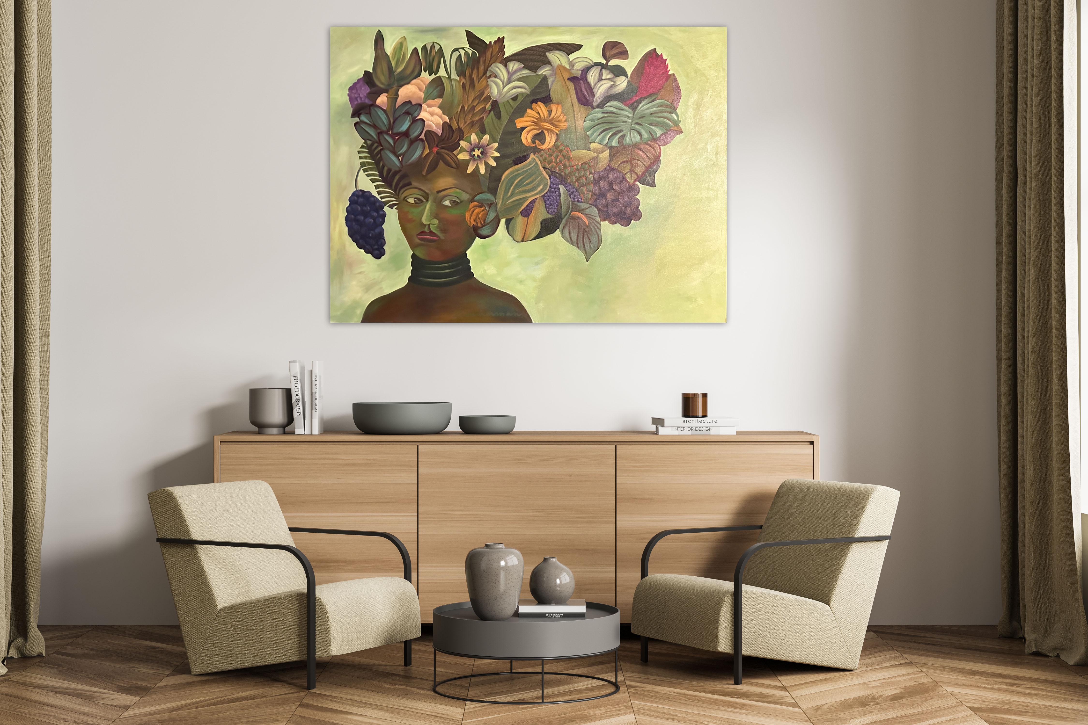 Primal woman of the jungle with a headdress of vibrant tropical plants

Flower Goddess - Figurative Paintings - Conceptual Art By Marc Zimmerman


This masterpiece is exhibited in the Zimmerman Gallery, Carmel CA.

The painting comes with a