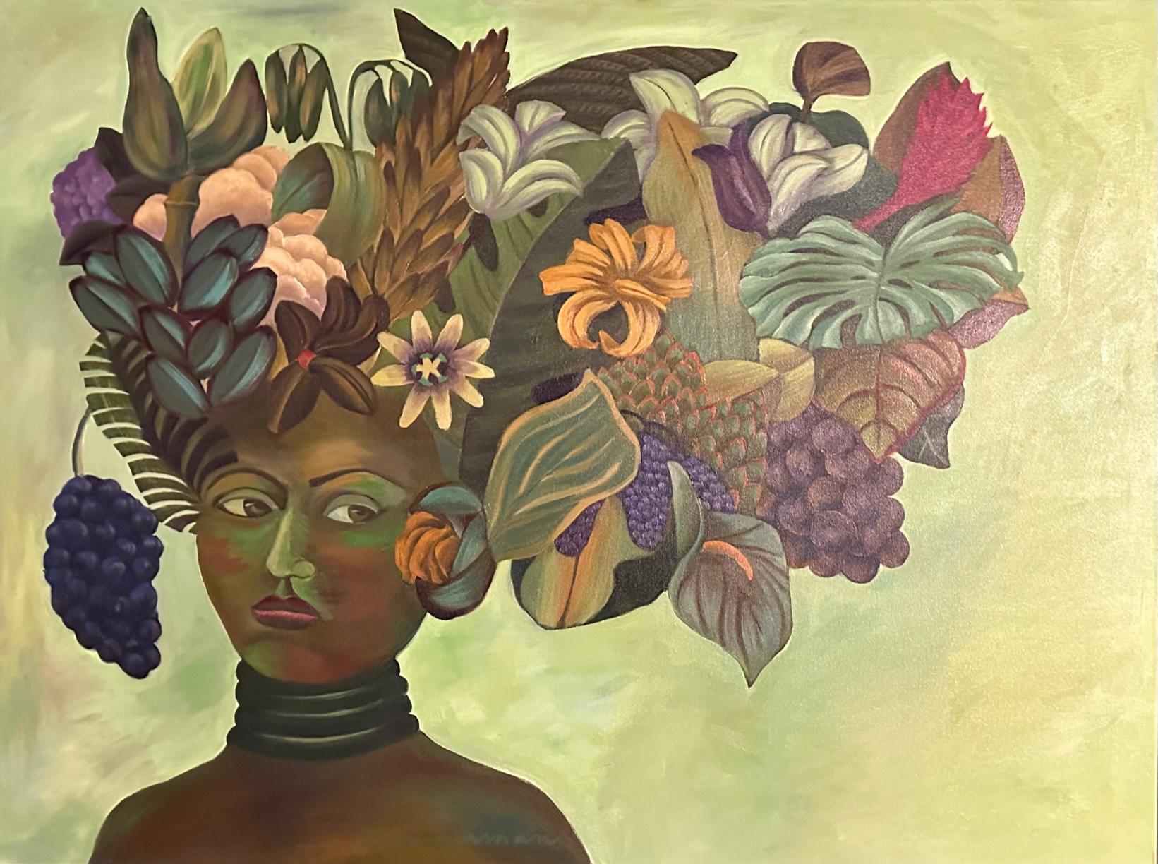 Unknown Portrait Painting - Flower Goddess - Figurative Paintings - Conceptual Art By Marc Zimmerman