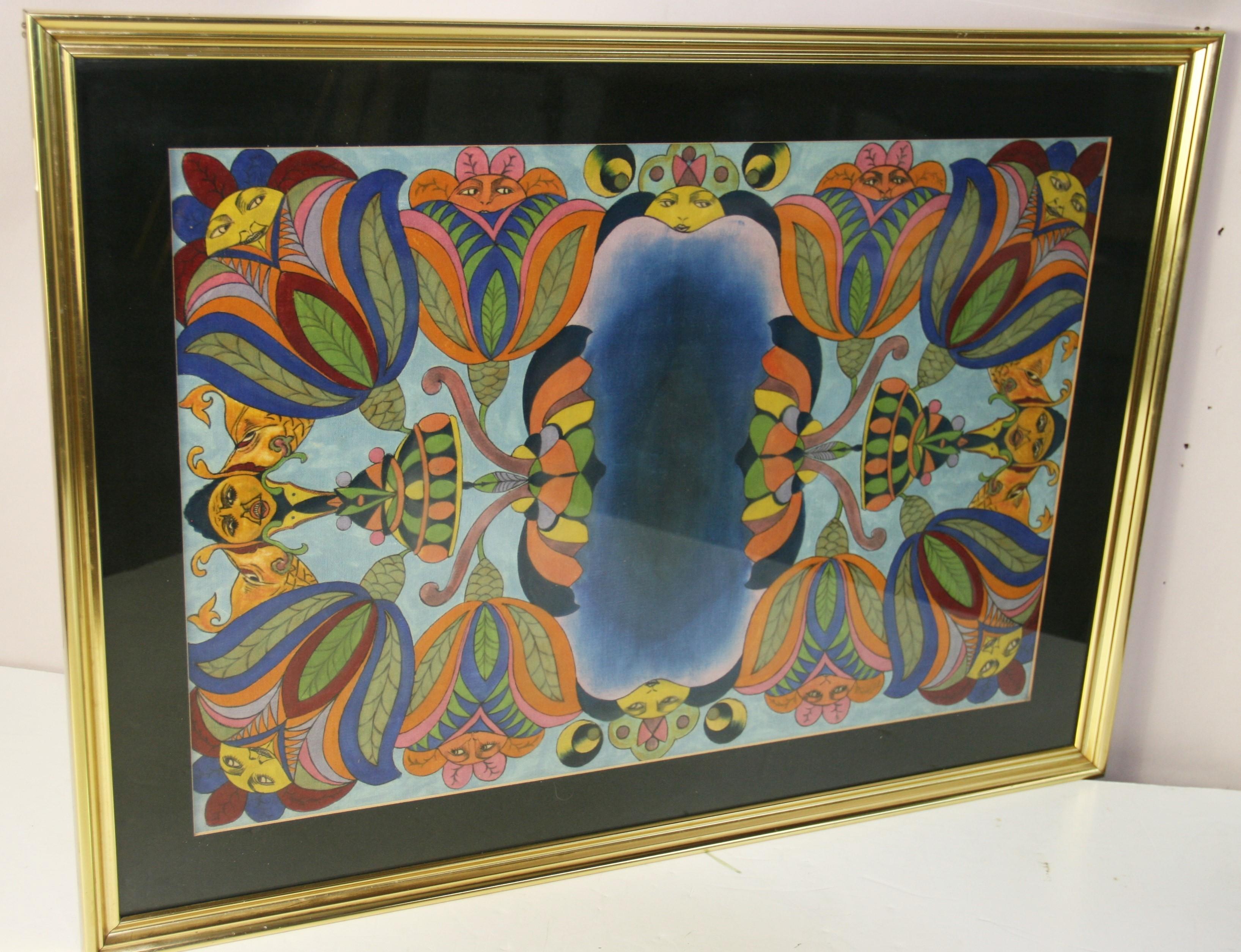 Unknown Figurative Painting – Blumenmenschen Figurativer Expressionist Gouache