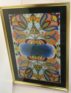 Flower People Figurative Expressionist Gouache Painting, Framed, 1960s