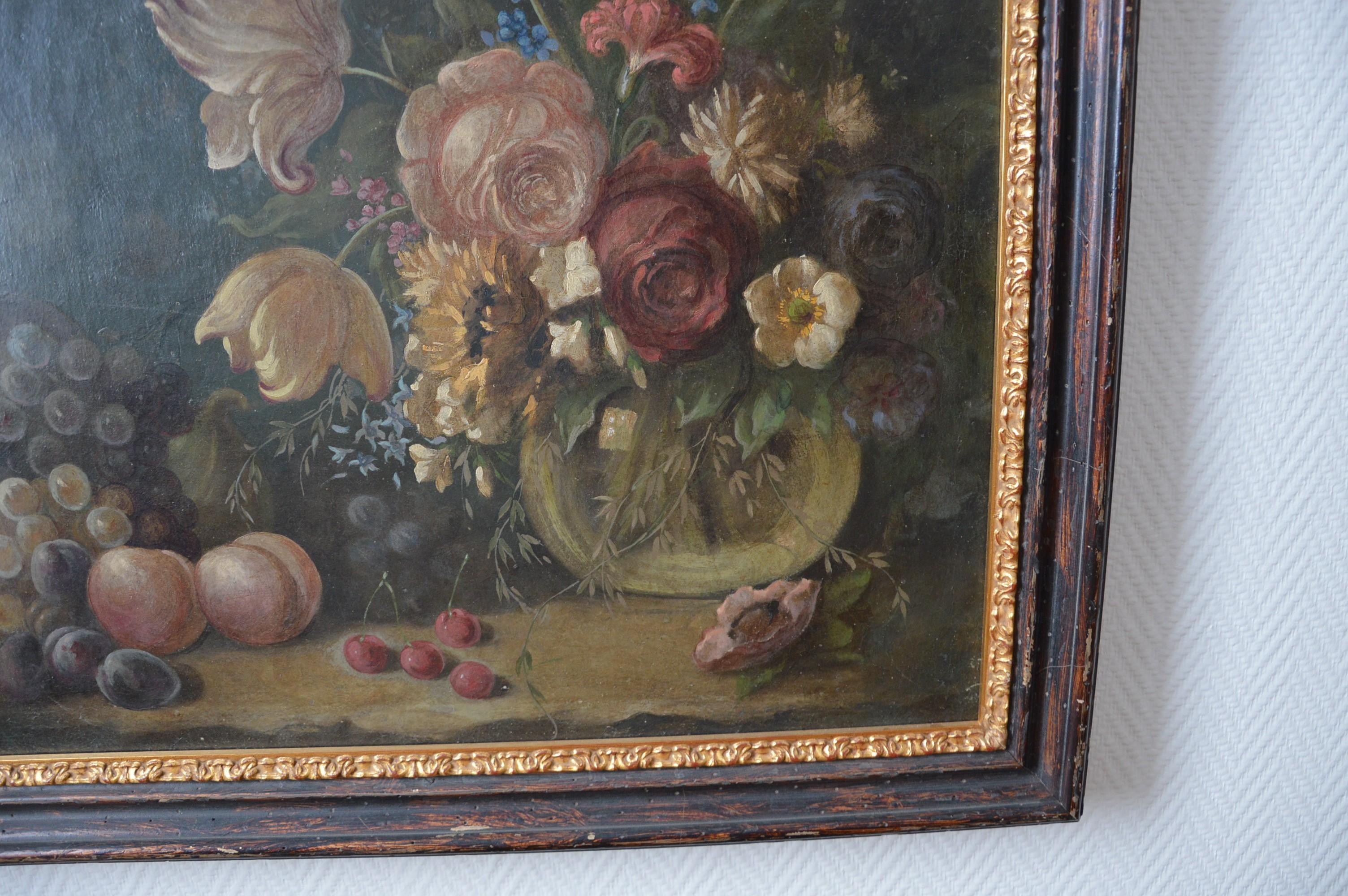 Flower picture ca. 18th century - Black Still-Life Painting by Unknown