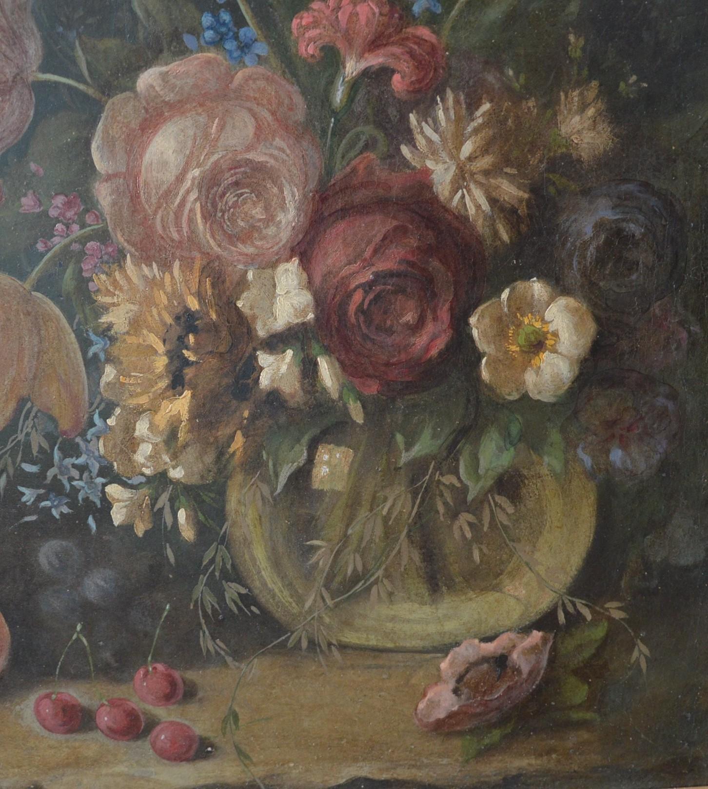 restored
oil on canvas
unsigned
80 x 70 cm


Unknown flower painting from the 18th century. Many paintings are unsigned. At the time they were considered part of the inventory of upscale households.