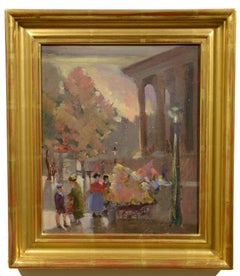 Flower Sellers at the Madeleine, Paris, American Impressionist, 1930s, Cityscape