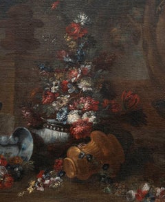 Flowers in a Garden -  Oil Painting On Canvas - 19th Century