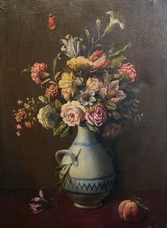 "Blumen in einer Vase und Pfirsich" - Öl auf Leinwand - 87x63 cm