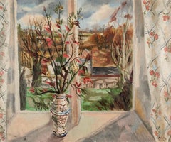 Vintage Flowers in a Window, Oil on Canvas by Rowlan Suddaby, 1940