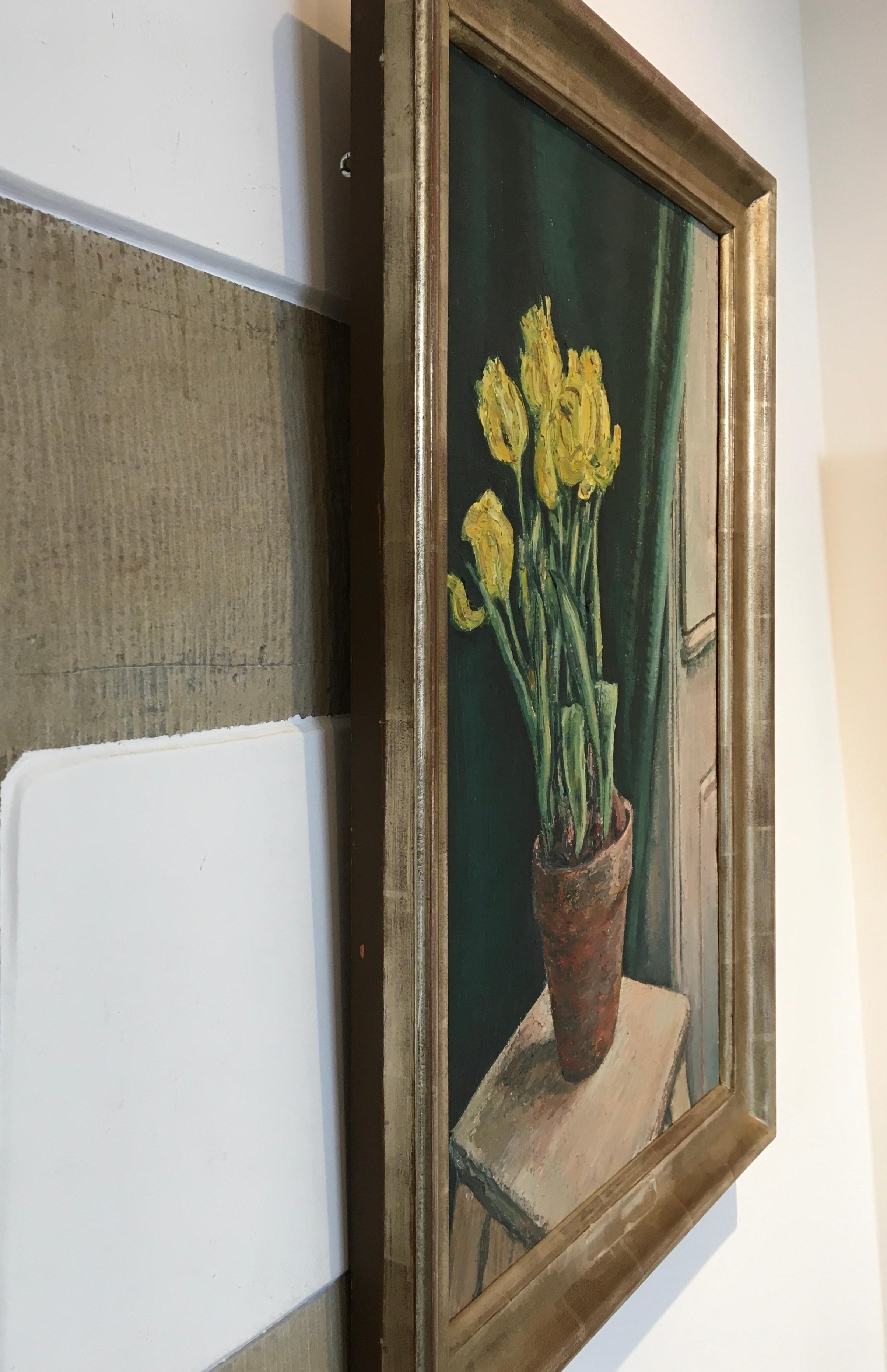 Blumen in Terrakotta-Töpfer – Stillleben, Öl auf Leinwand  im Angebot 2