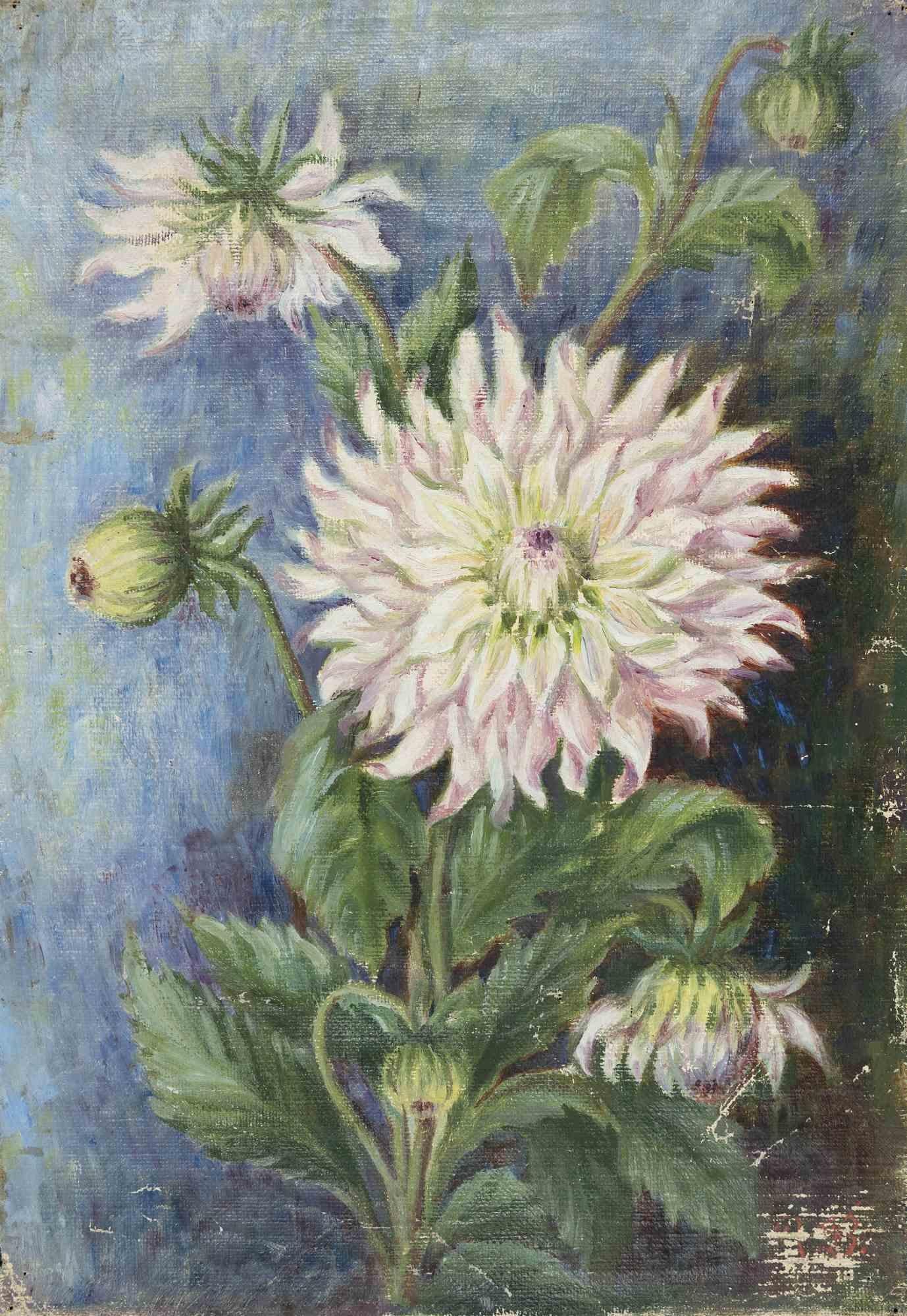 Figurative Painting di Unknown - Fiori - Pittura ad olio - 1950