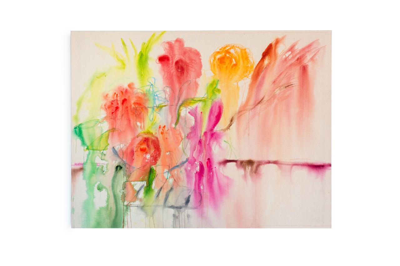 Jennifer Hirshfield Still-Life Painting - "Flowers on the Line"