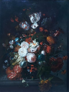 Flowers with Pomegranate - Dutch Golden Age art floral still life oil painting