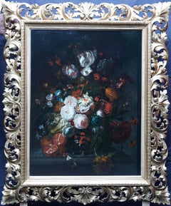 Fleurs avec grenade - peinture à l'huile de nature morte florale de l'art néerlandais de l'âge d'or