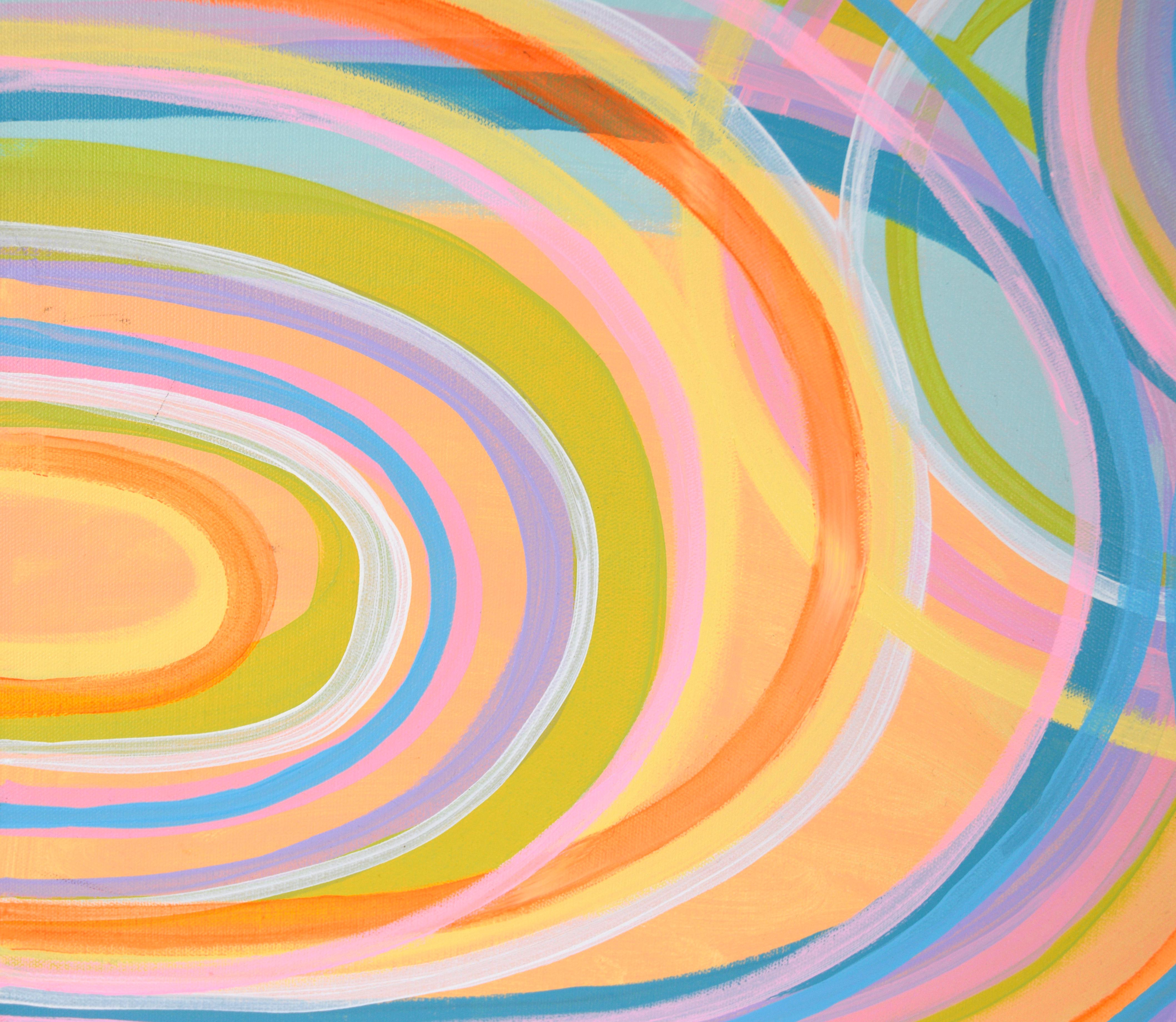 Fluorescent Loops - Abstract Composition in Acrylic on Canvas - Contemporary Painting by Unknown