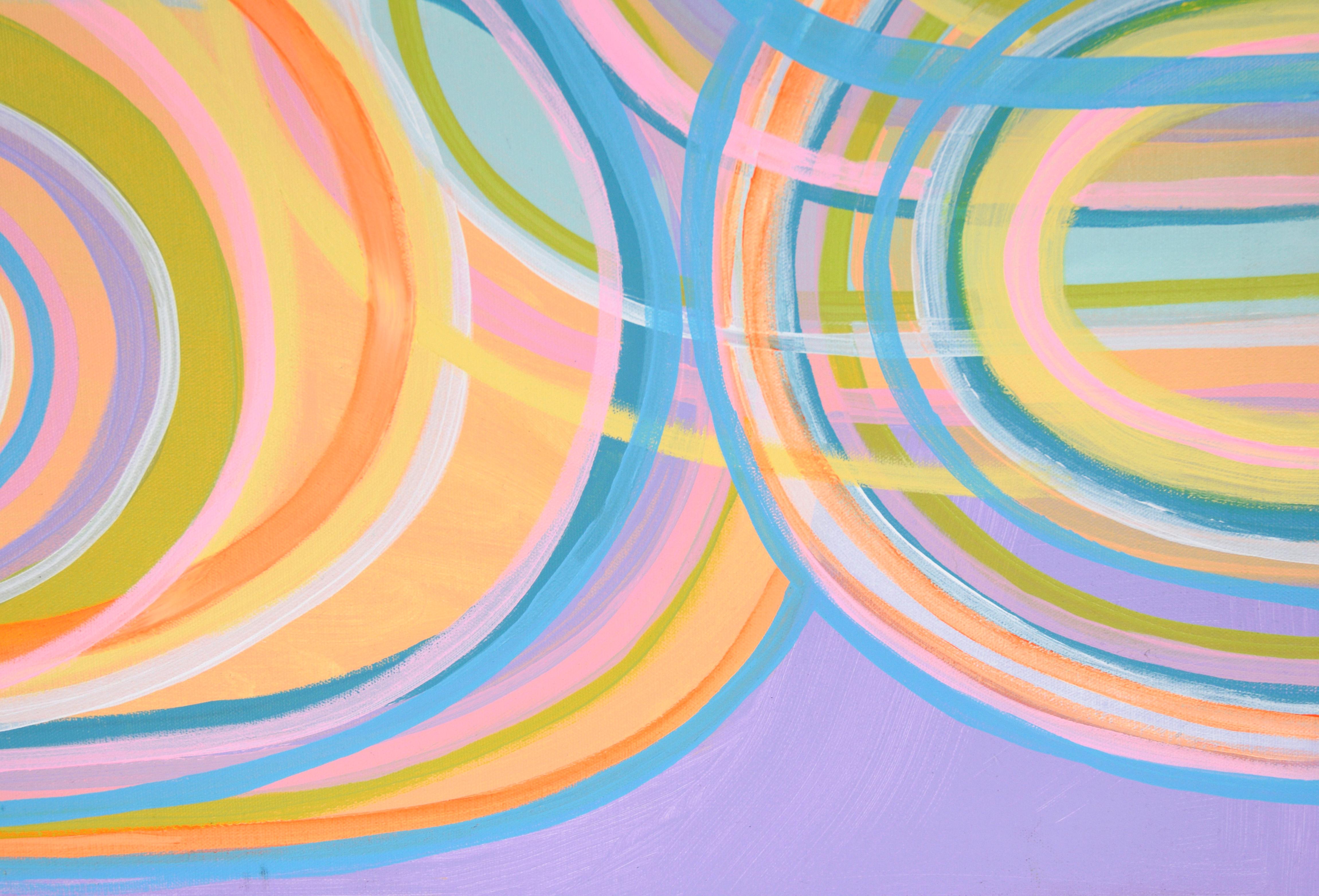 Fluorescent Loops - Abstract Composition in Acrylic on Canvas - Gray Abstract Painting by Unknown