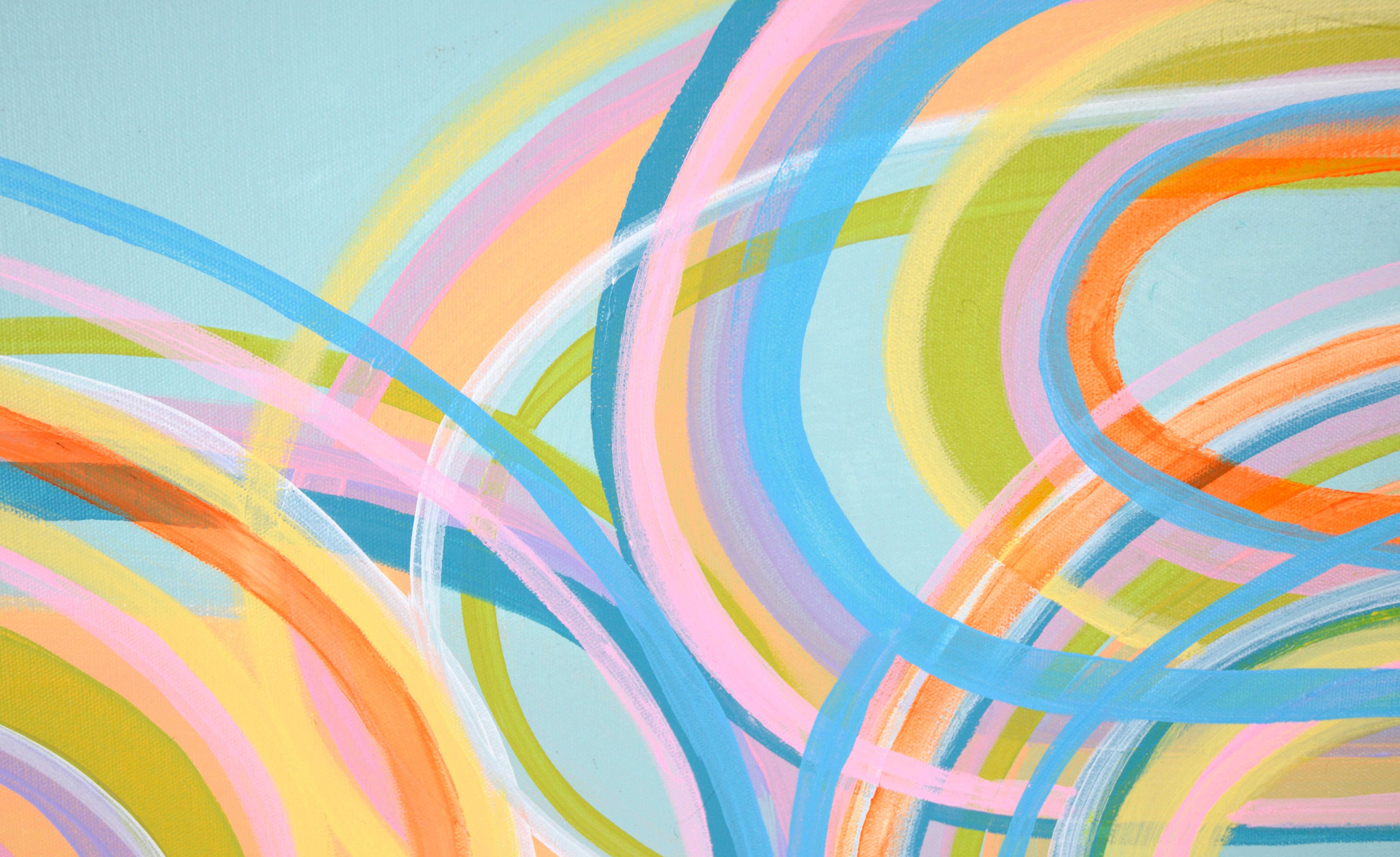 Fluorescent Loops - Abstract Composition in Acrylic on Canvas For Sale 1