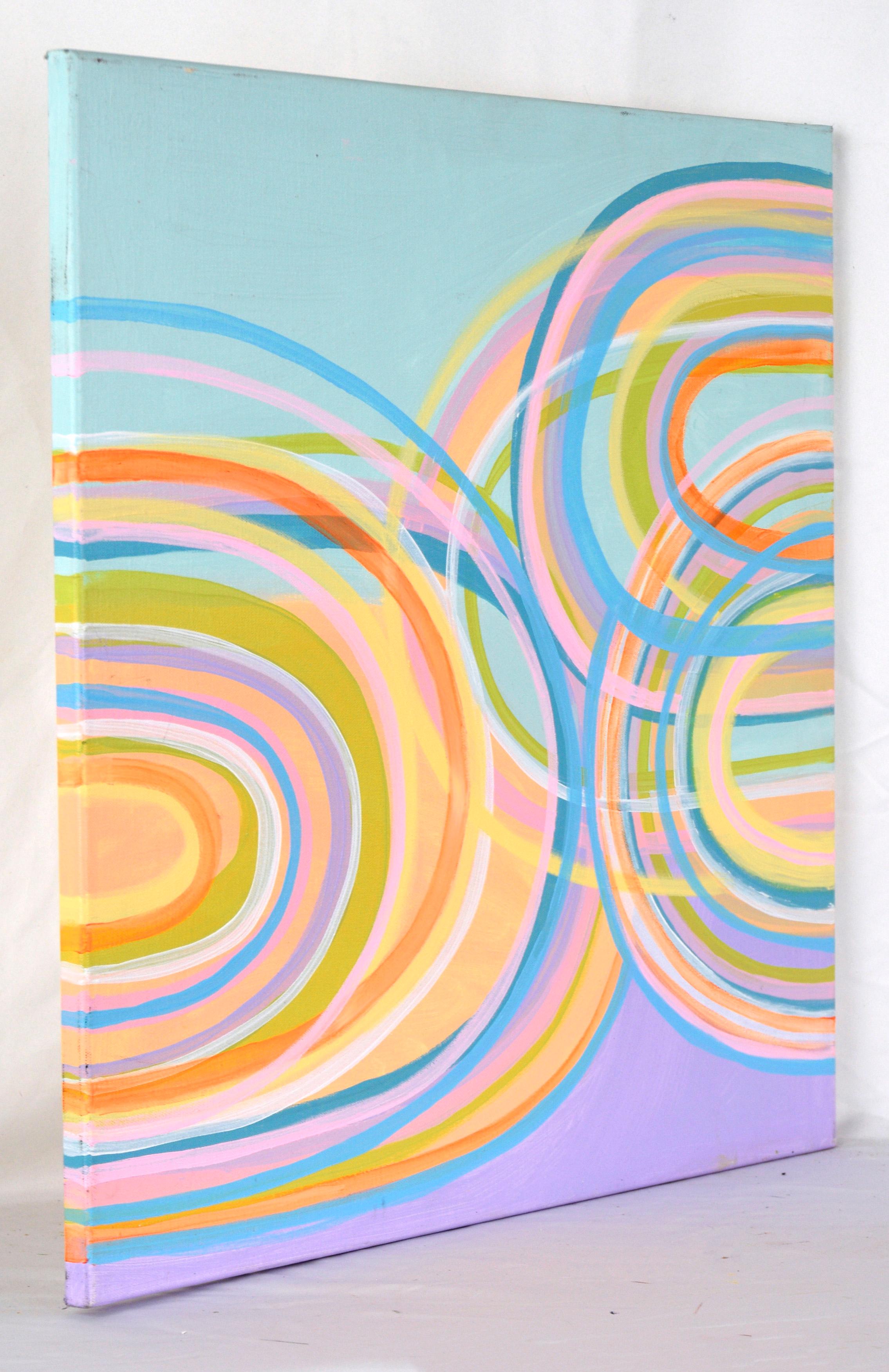 Fluorescent Loops - Abstract Composition in Acrylic on Canvas For Sale 2
