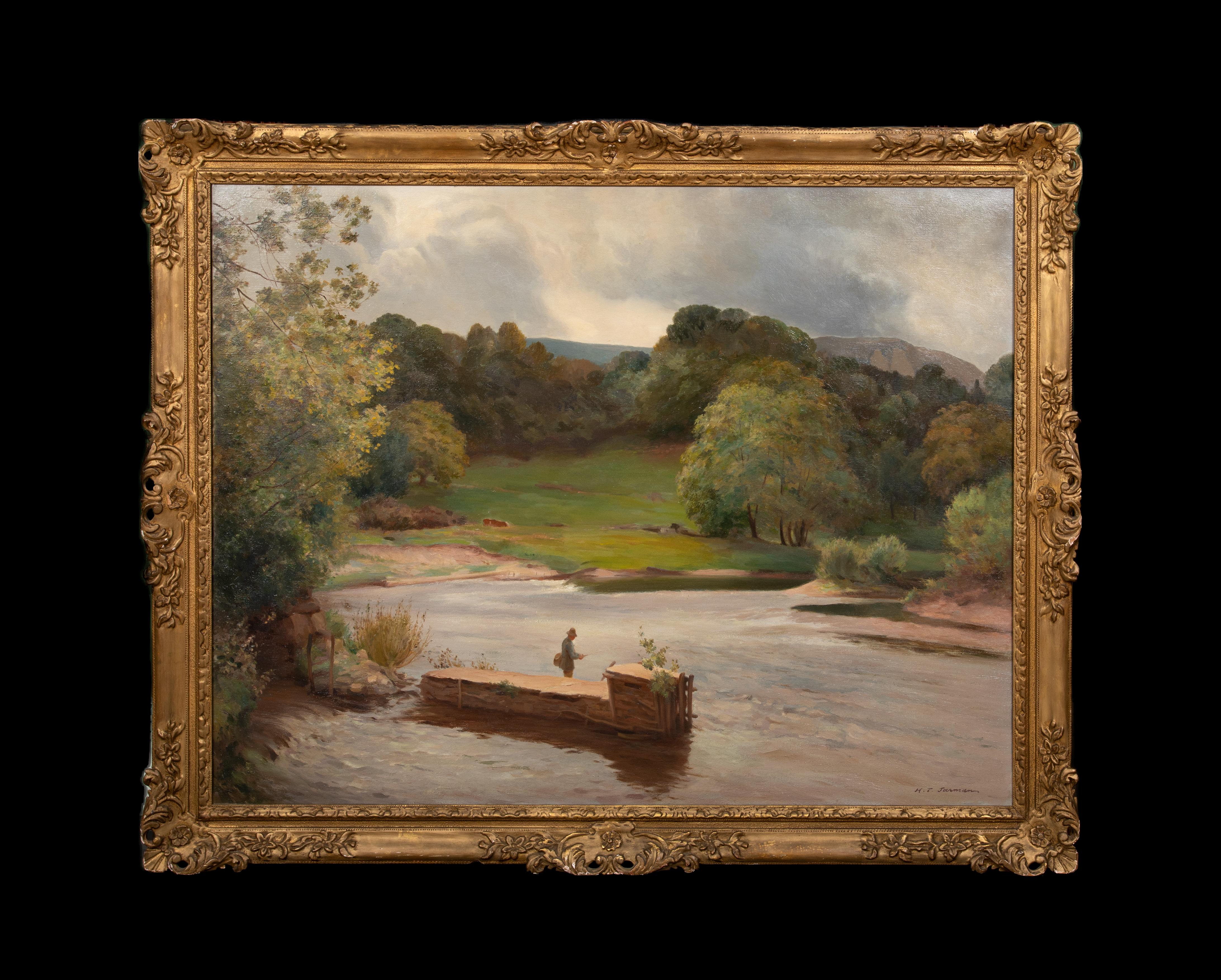 Fly Fishing At Aber Clydach River Brecon Beacons, by Henry Thomas Jarman - Painting by Unknown