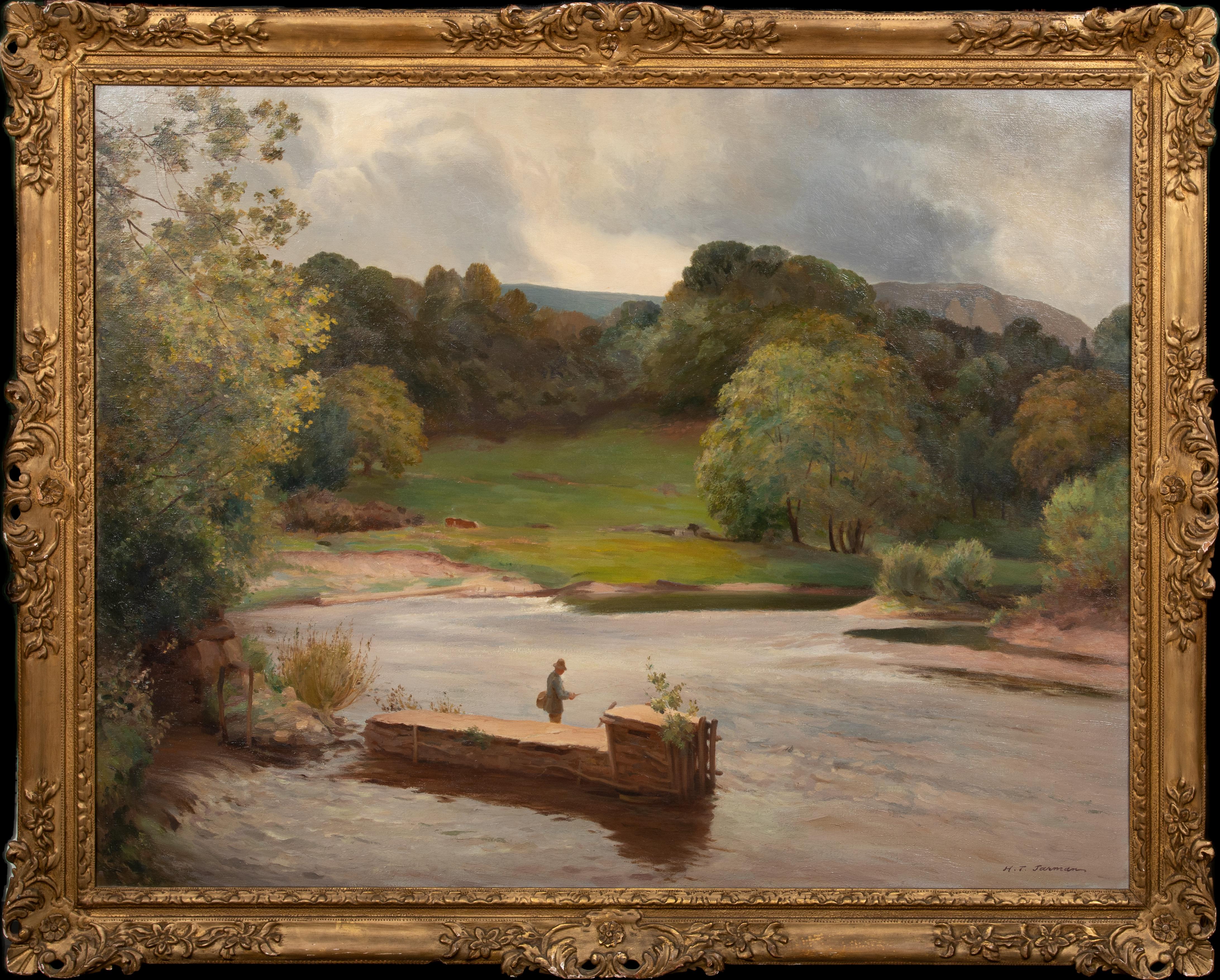 Unknown Landscape Painting - Fly Fishing At Aber Clydach River Brecon Beacons, by Henry Thomas Jarman