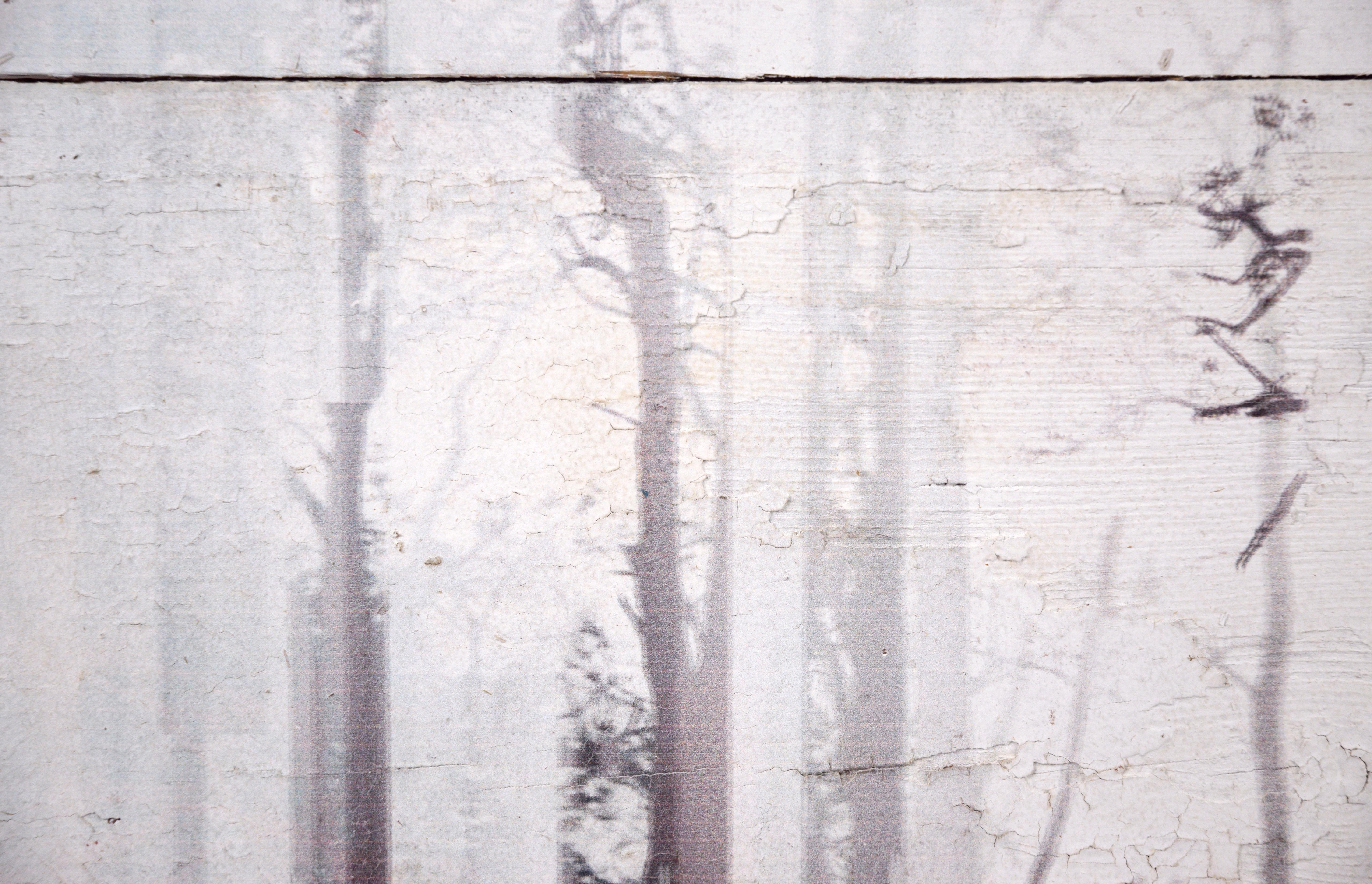 Foggy Winter Forest abstract - Brown Landscape Painting by Unknown