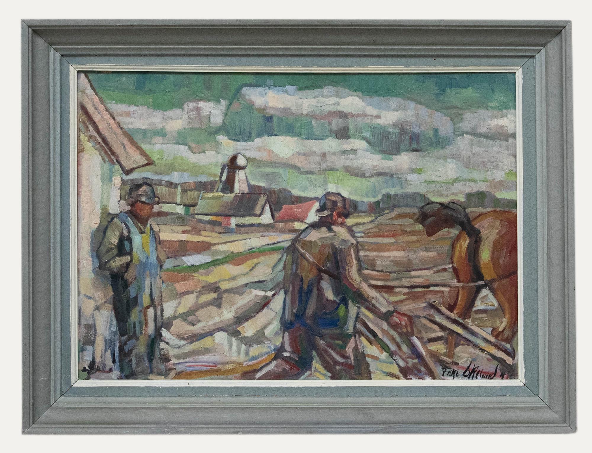 Unknown Landscape Painting - Foke Ekelund - Swedish School 1943 Oil, Ploughing the Field