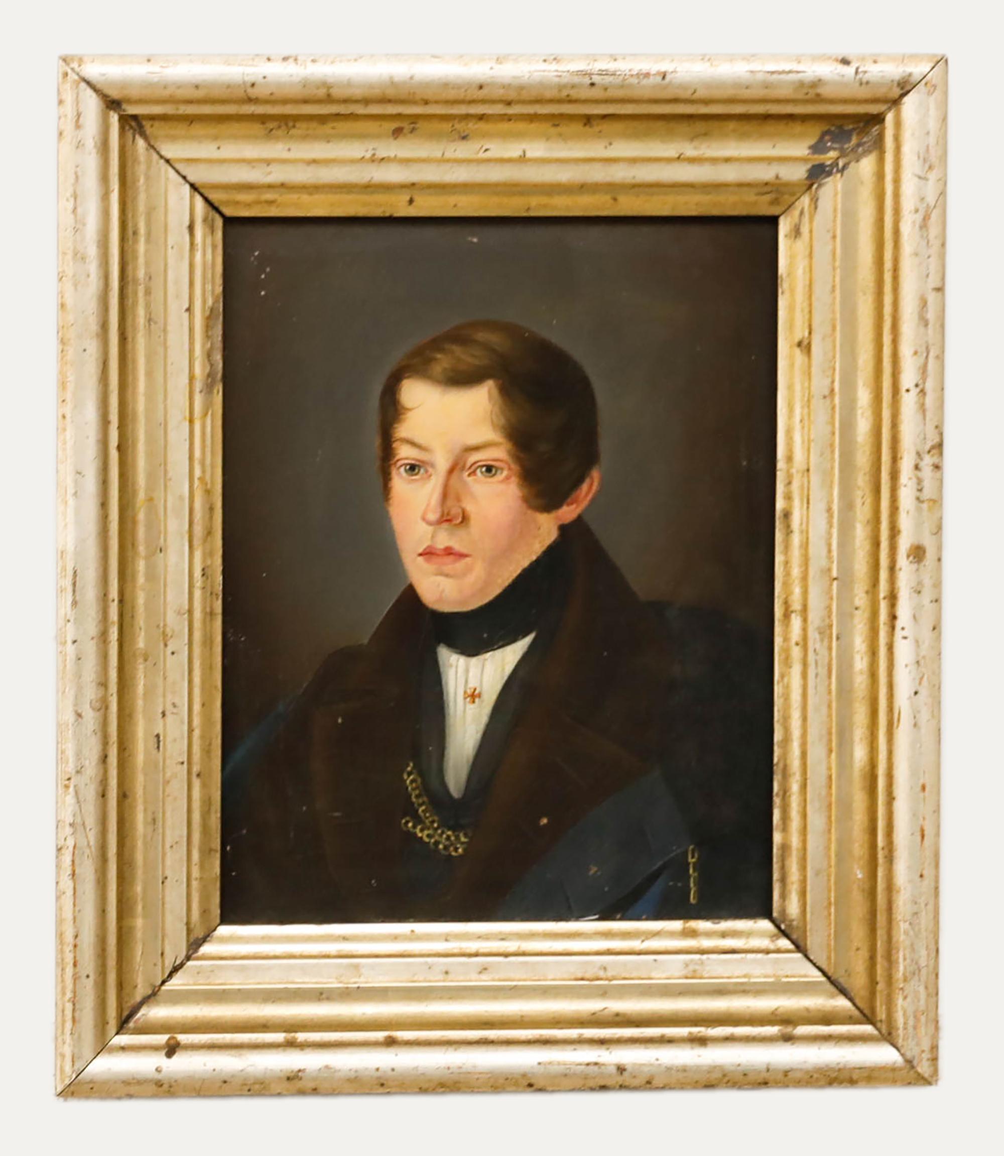 Portrait Painting Unknown - Huile folklorique du XIXe siècle - Portrait d'un homme styrien