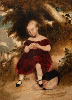 Folk Art  1876 Oil - Girl in the Woods