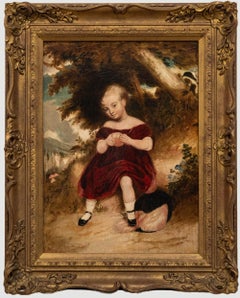 Folk Art  1876 Oil - Girl in the Woods