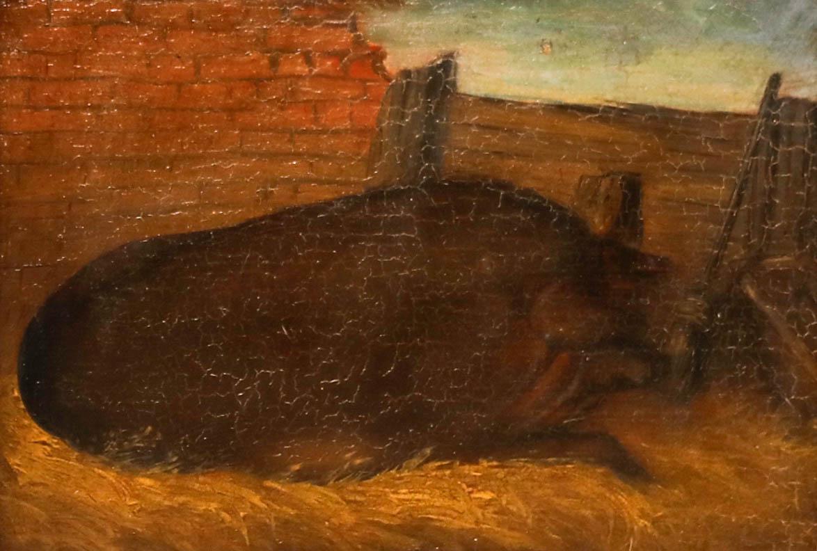 Óleo de arte popular de principios del siglo XX - Cerdo negro grande - Painting de Unknown