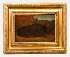 Folk Art Early 20th Century Oil - Large Black Pig