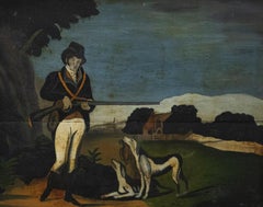 Folk Art  Early 20th Century Oil - Partridge Shooting