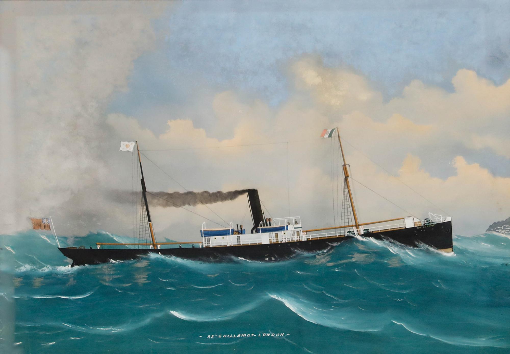 Folk Art Early 20th Century Oil - S.S Guillemot- London