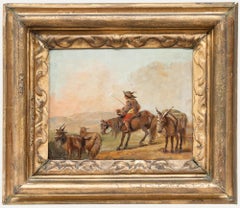 Antique Folk Art Late 19th Century Oil - Herding Goats
