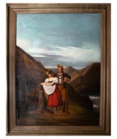 Folk Art Mid 19th Century Oil - Swiss Peasants